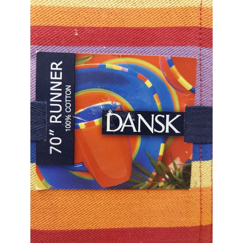 Vintage Dansk Antigua Rainbow Stripe Table Runner 70 inch 100 Percent Cotton NWT